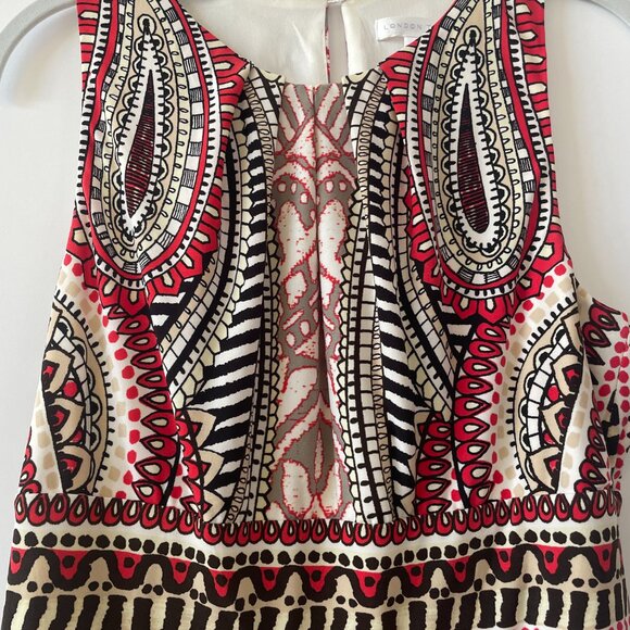 London Times Red Print Maxi Dress with Back Keyhole Cutout, Sleeveless Size 8 - Picture 4 of 7